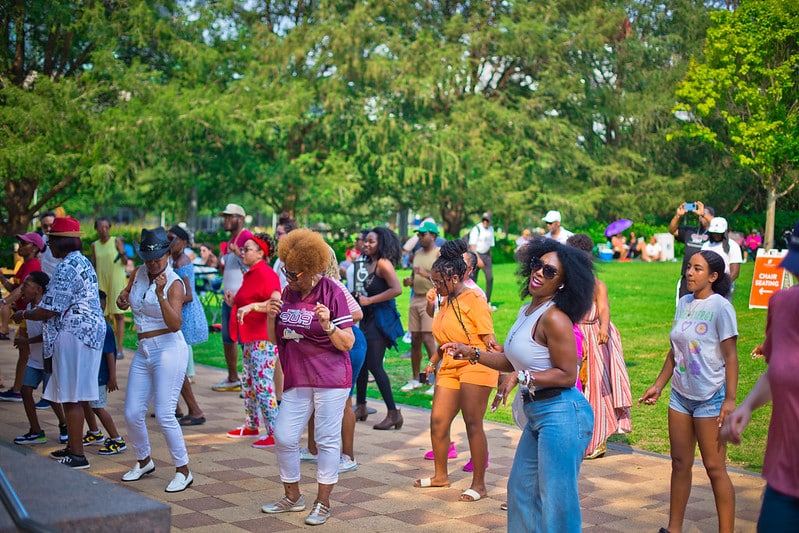 Line dancing at Discovery Green