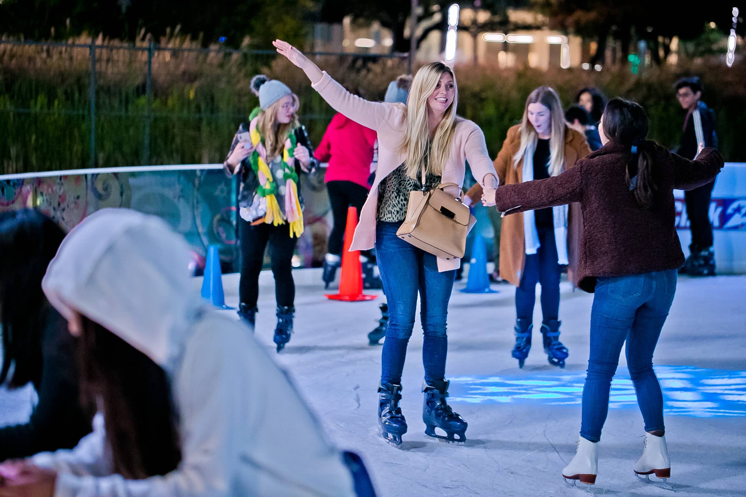 Affordable ice skating downtown Houston, Discovery Green.